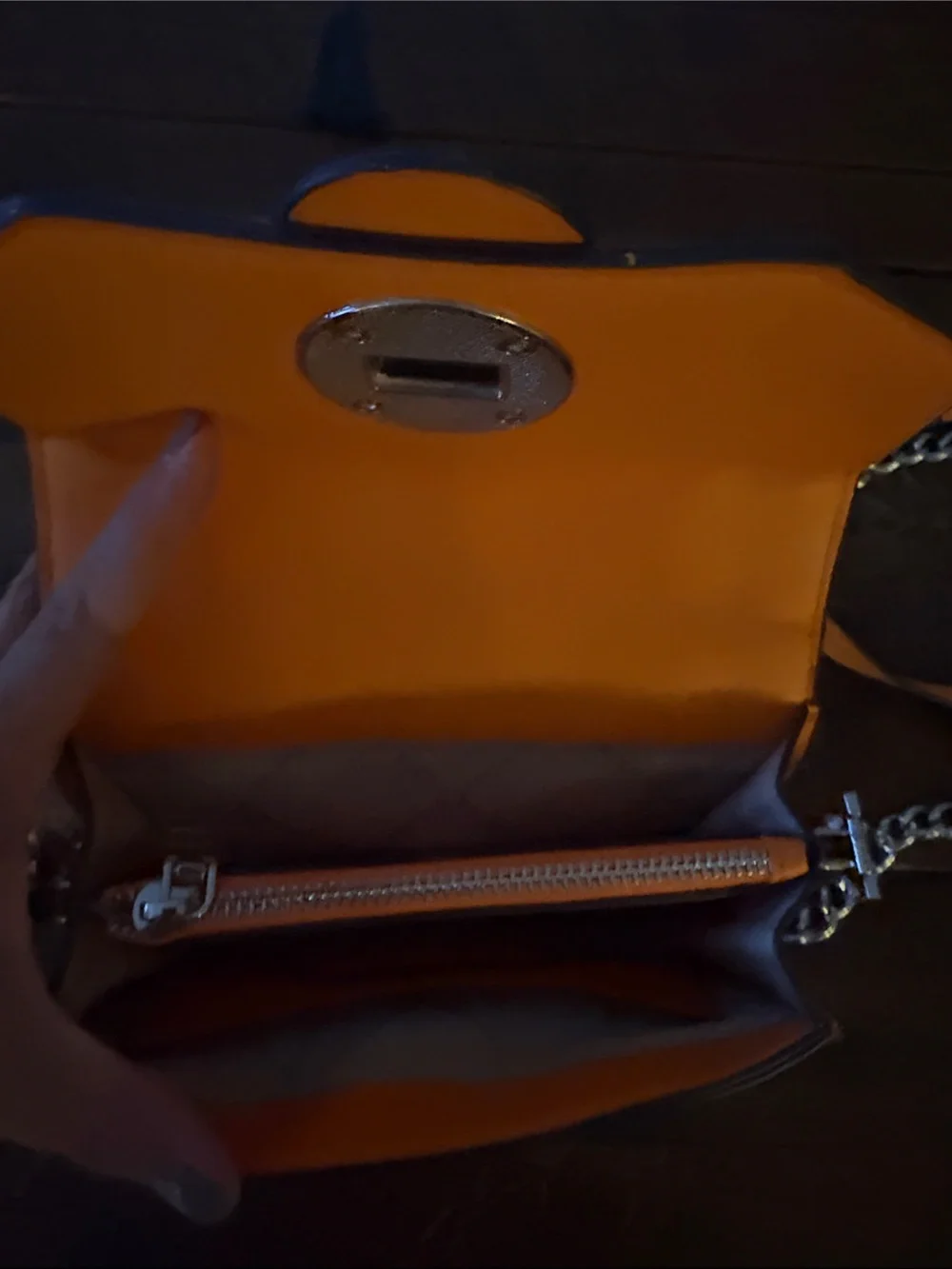 Steve Madden Orange Leather Mini Crossbody with Silver Chain